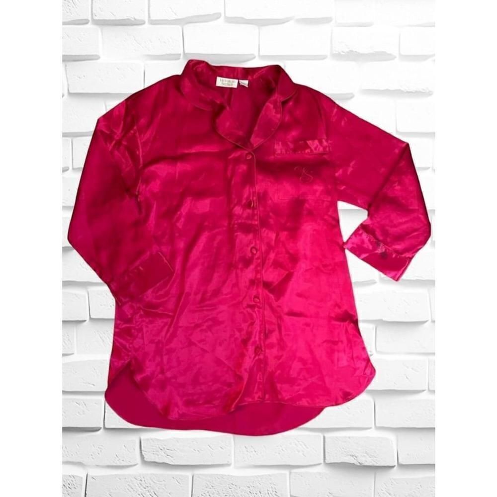 Vintage Victorias Secret Womens Small Button Up Red Oversized Night Shirt (Flaw)